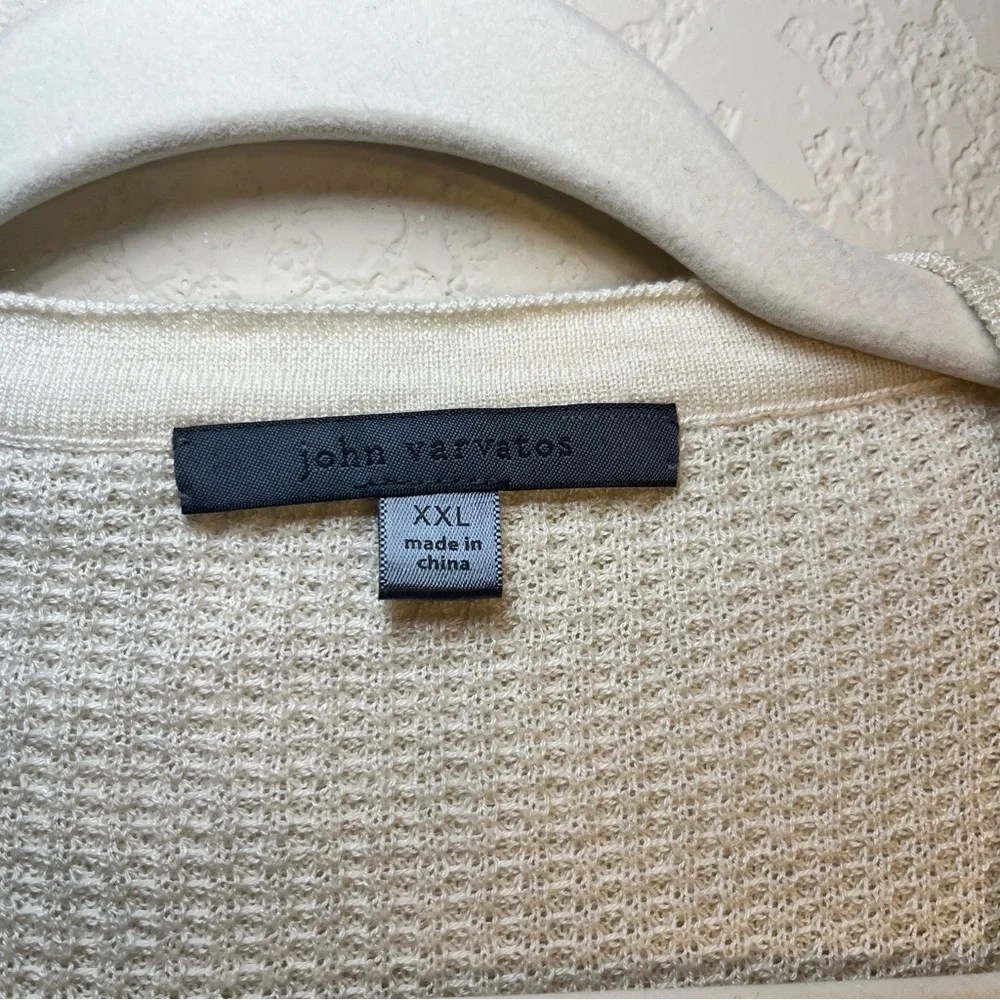 John Varvatos Men's Ivory Cream Silk Cashmere Waffle Knit Pullover Henley SZ XXL
